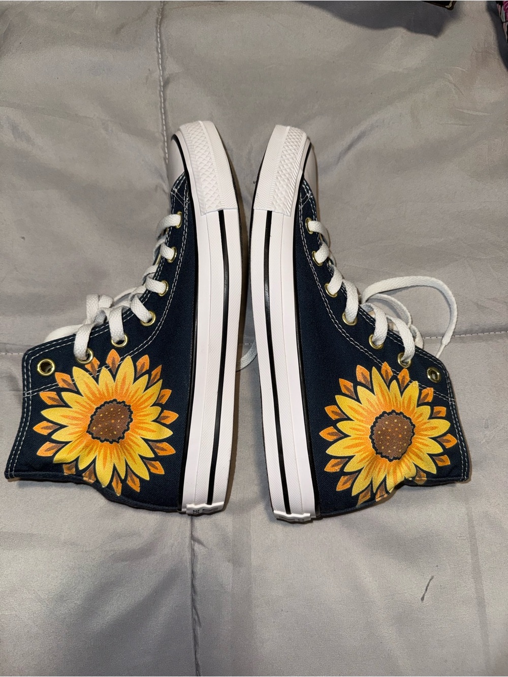 Navy High-Top Converse with Sunflower Print